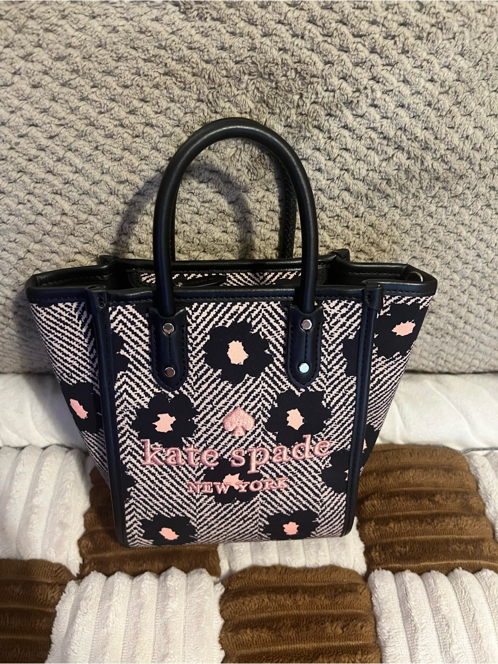 Kate Spade Ella Herringbone Floral Mini Tote in Black Multi NWTS!